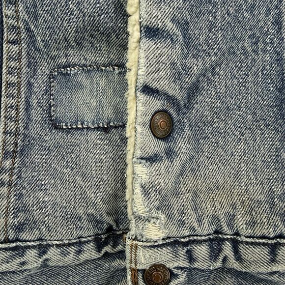 Vintage 80s Levis Sherpa Lined Denim Trucker Jacket Men 40R USA Jean Patches - Picture 7 of 16